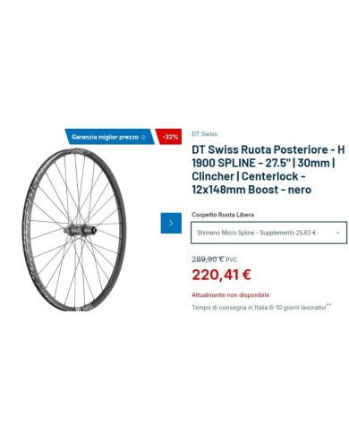 ruota posteriore mtb e-bike 27,5 boost 12x148mm dt swiss H1900 hybrid microsplin