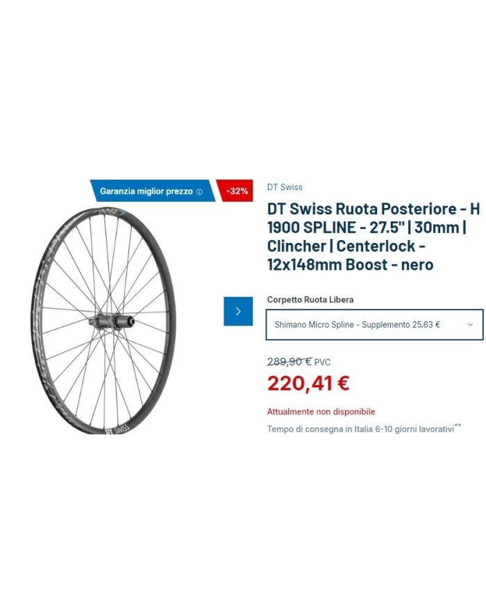 ruota posteriore mtb e-bike 27,5 boost 12x148mm dt swiss H1900 hybrid microsplin