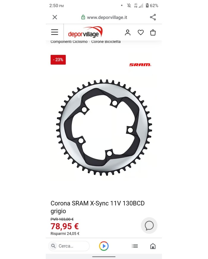 Corona per bici da corsa nuova 11 vel girobull 130 a 5 fori SRAM x-sync 52 denti