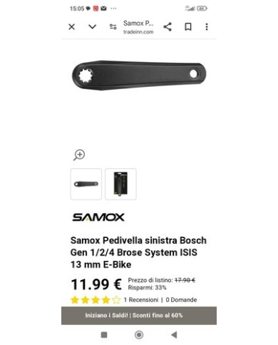 Coppia di pedivelle per e-bike samox 165mm per brose isis