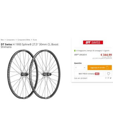 Coppia ruota mtb e-bike DT Swiss H 1900 Spline® 27,5" 30mm CL Boost Shimano