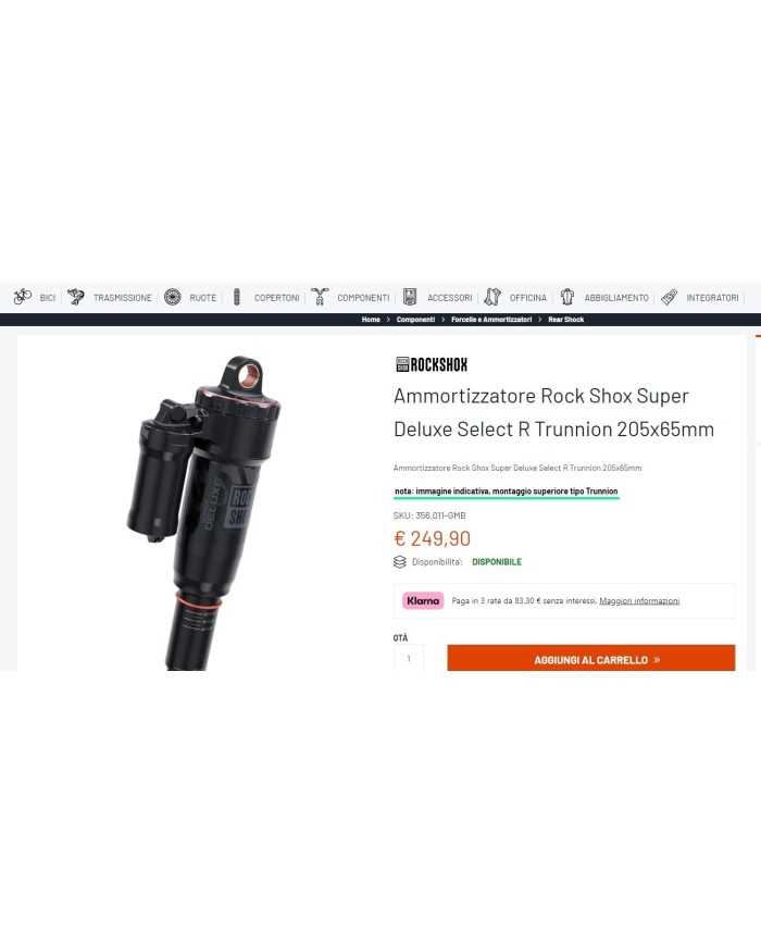 ammortizzatore mtb nuovo 205x60 attacco TRUNNION rockshox superdeluxe select +