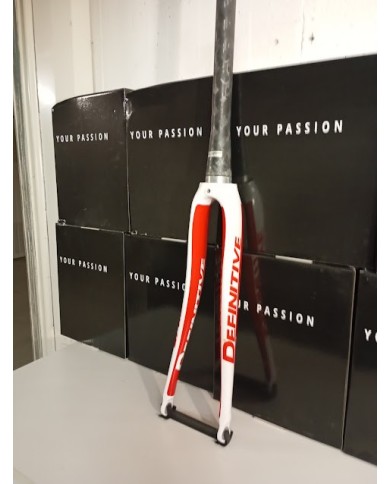 Forcella Definitive Carbon - Corsa Rim Brake - No Disc - Conica 1,5" - Bianco/Rosso