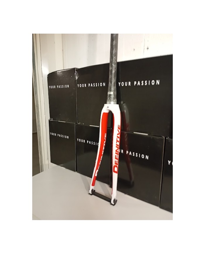 Forcella Definitive Carbon - Corsa Rim Brake - No Disc - Conica 1,5" - Bianco/Rosso