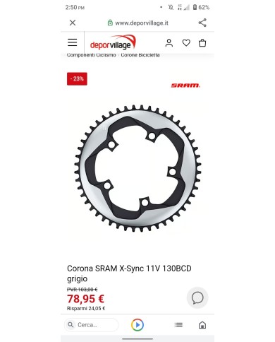 Corona per bici da corsa nuova 11 vel girobull 130 a 5 fori SRAM x-sync 52 denti