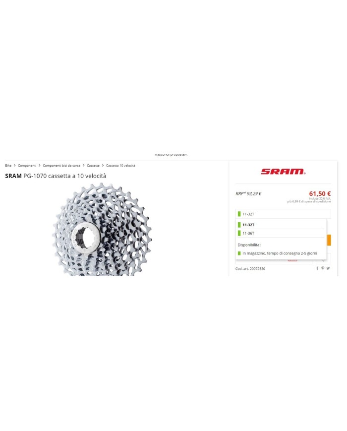 cassetta nuova per bici da corsa 10 vel sram pg- 1070 12-25 compatibile shimano