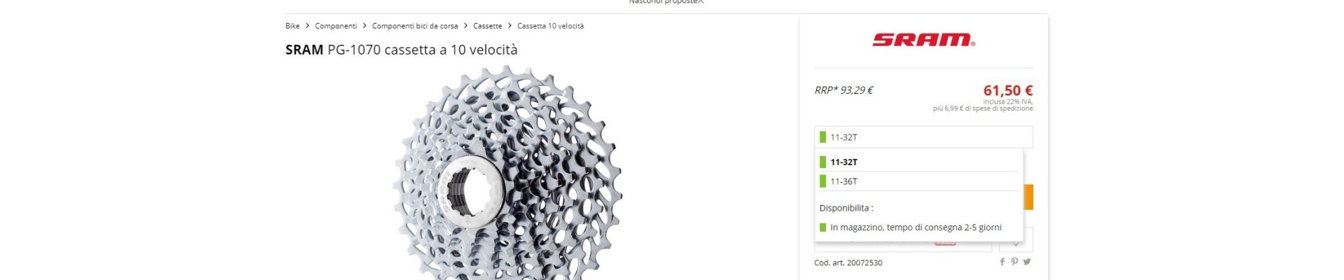 cassetta nuova per bici da corsa 10 vel sram pg- 1070 12-25 compatibile shimano