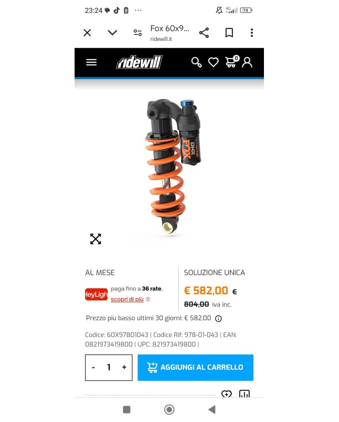 Ammortizzatore Mtb a Molla Fox Factory Dhx 190x45