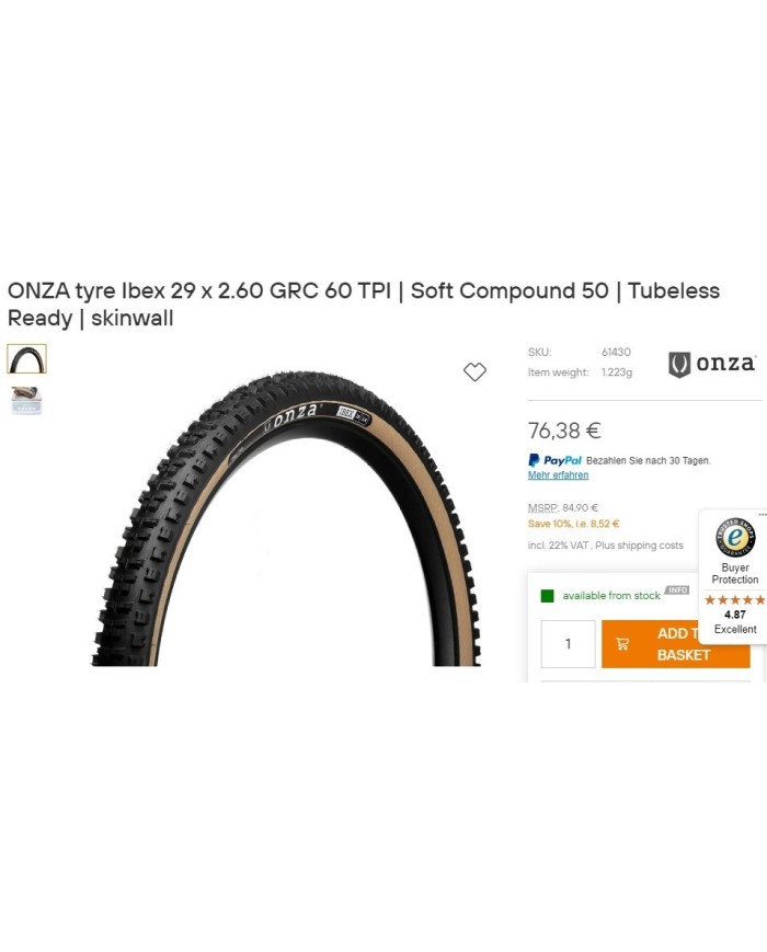 Coppia a 68€ spediti ONZA tyre Ibex 29 x 2.60 GRC 120 TPI | Soft Compound 50