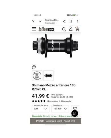 Mozzo Anteriore Bici Da Corsa 12x100mm Shimano 105 Hb-r7070 36 Fori